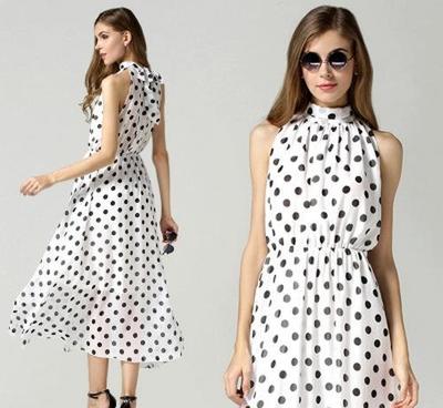 2015夏季新款圓點印花高領連衣裙 優雅氣質長裙選購指南